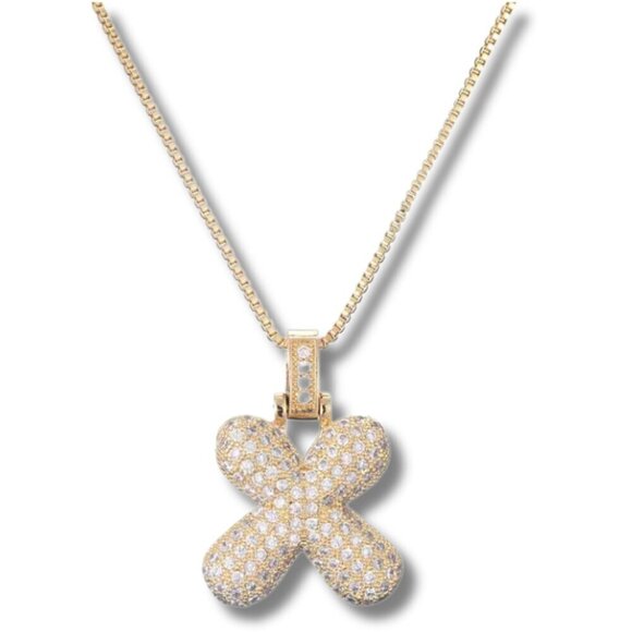 Bubble Letter Pendant "X" Initial w/Necklace Chain - Picture 1 of 7
